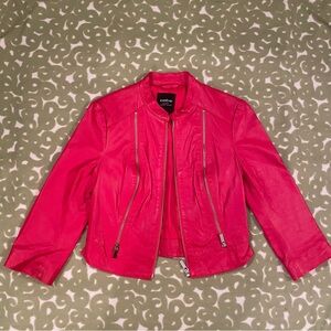 Bebe genuine leather zip cropped jacket 3/4 sleeve red silver small lined